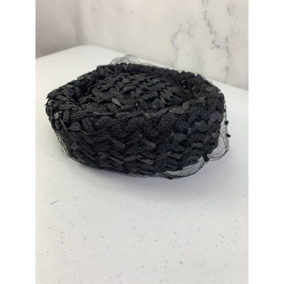 Vintage 60s 50s Dayne Fascinator Hat Union USA Black Straw Classy Jackie Kennedy - Picture 11 of 13